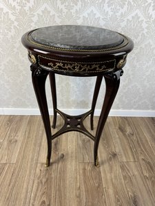 Starožitný luxusný okrúhly odkladací stolík s mramorovou doskou, cena za ks