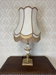 Stolová lampa z onyxu, porcelánu a mosadze