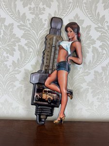 Retro teplomer s motívom  dievčatka a auta, cena za ks