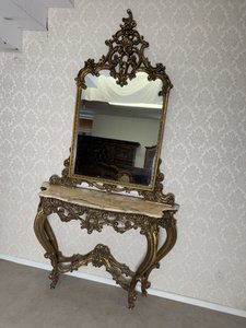 Konzolový stolík so zrkadlom, drevo